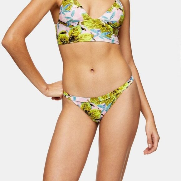 TOPSHOP IDOL PINK TROPICAL TANGA BIKINI BOTTOMS - Picture 1 of 7